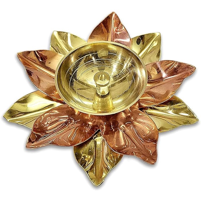 Brass Copper Lotus Flower Petals Kamal Shape Metal Akand Diya For