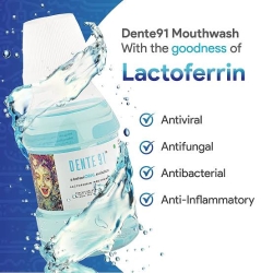 Dente91 Cool Mint Mouthwash| Pack Of 1 | Sugar-free, Alcohol-free, No Burning Sensation | Kills 99.0% Germs & Prevents Bad Breath | Antibacterial & Antifungal