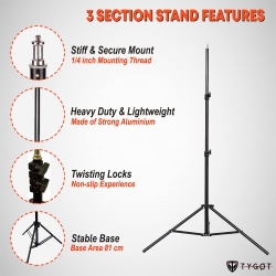 Tygot Lightweight & Portable 7 Feet (84 Inch) Long Tripod Stand With Adjustable Mobile Clip Holder For All Mobiles & Cameras (Black)