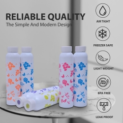 AneriDEALS Flower Printed White Water Bottle For Fridge, For Home, Office, Gym & School Boy 1000 Ml Bottle  (Pack Of 6, Multicolor, Clear, Plastic)