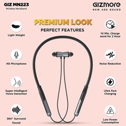 Gizmore Giz MN223 Bluetooth Wireless Neckband Magnetic Earphones